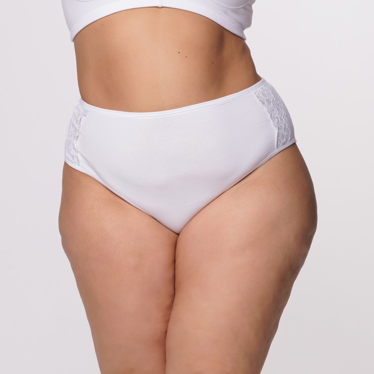 Calcinha Plus Size Fio Duplo Branca com Renda na Lateral