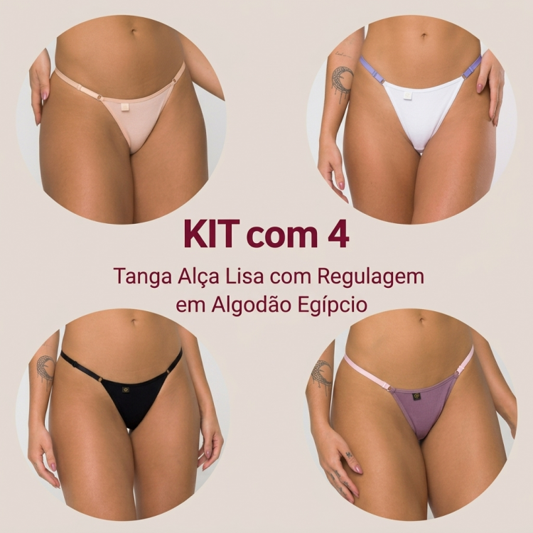 Kit com 4 peças Tangas com Regulagem Lateral em Algodão Egípcio