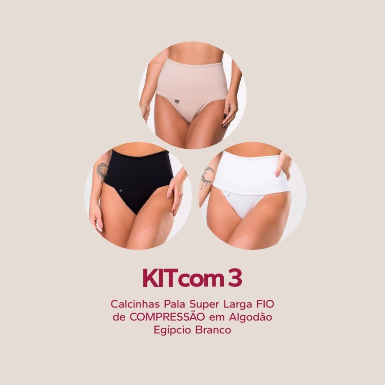Kit com 3 Calcinhas Compressão em Algodão Egípcio Cores Variadas