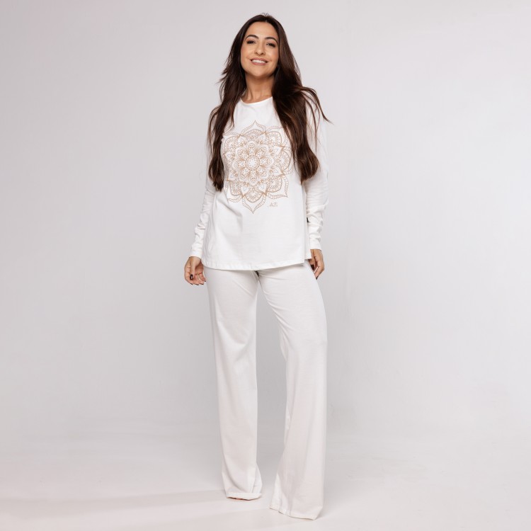 Pijama Longo Algodão Egípcio com Estampa em Silk