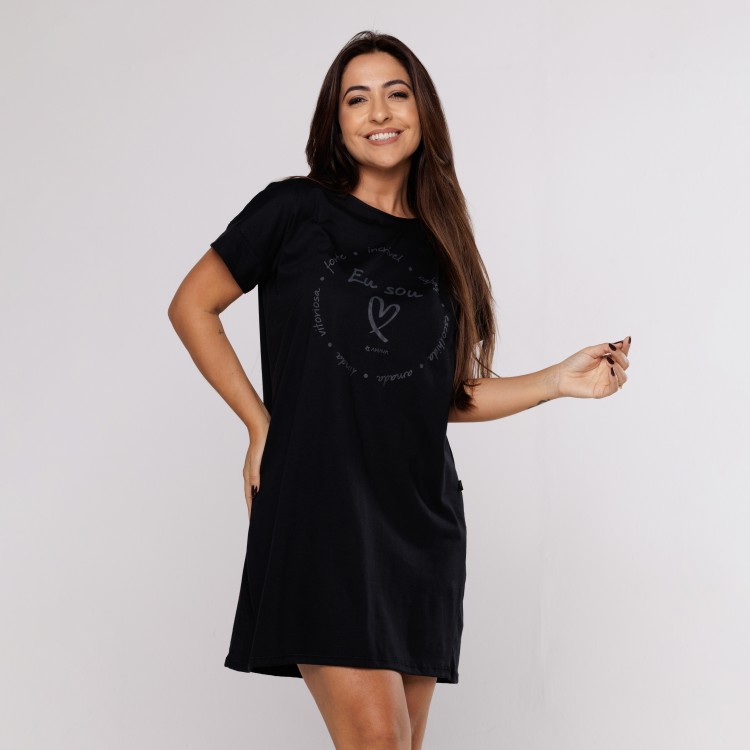 Camisão em Algodão Egípcio Manga Cruta com Estampa em Silk