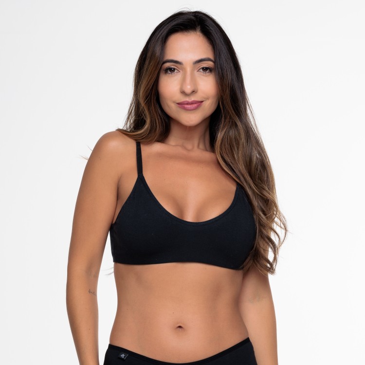 Sutiã Básico Preto em Algodão Egípcio sem Bojo