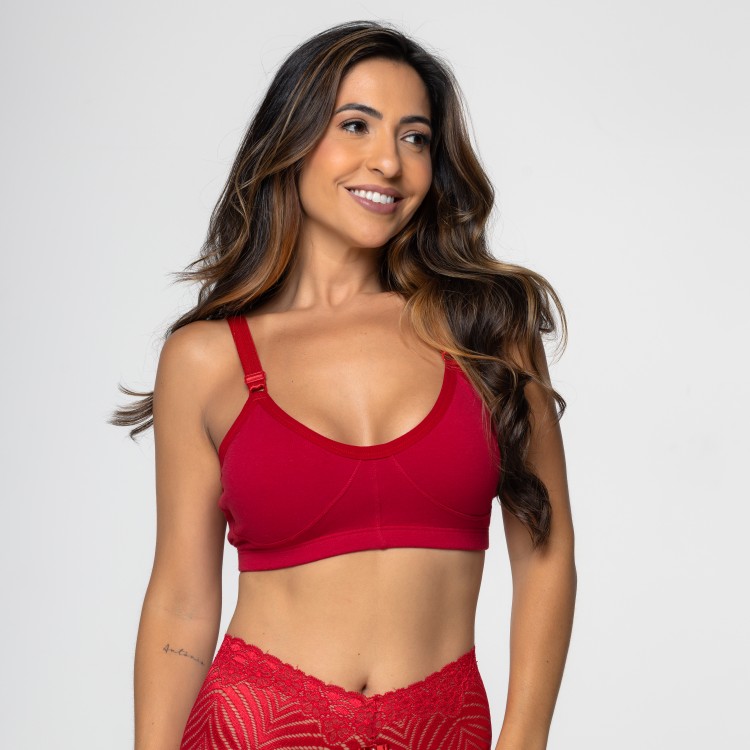 Sutiã em Algodão Egípcio Rubi sem Bojo com Alça Reforçada