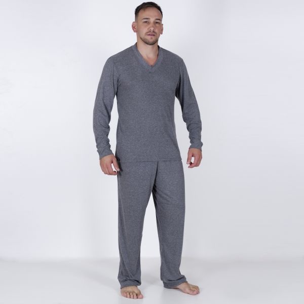 Pijama Masculino Longo Cinza em Algodão