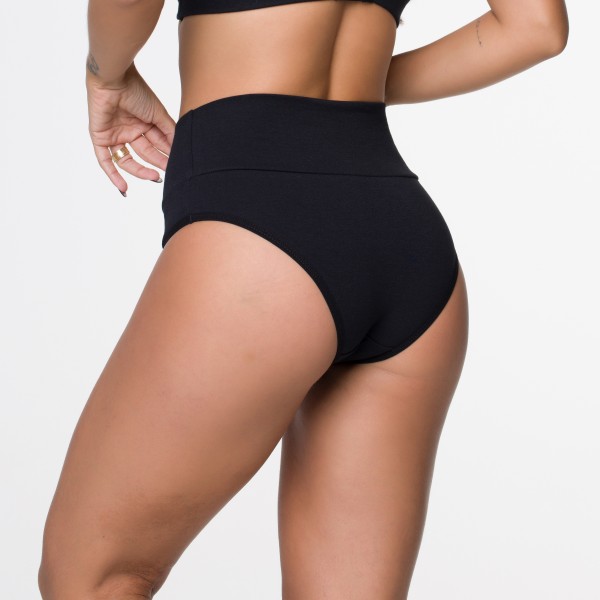 Calcinha Cos Super Largo Preto em Algodão Egípcio