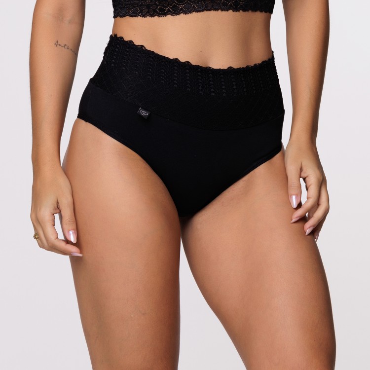 Calçola Barra Renda Preto em Algodão Egípcio